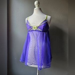 Victorias Secret Purple Neon Yellow Chemise Babydoll Lingerie Medium